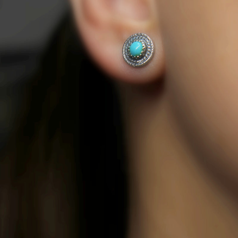 round sonoran gold turquoise stud post earrings #13