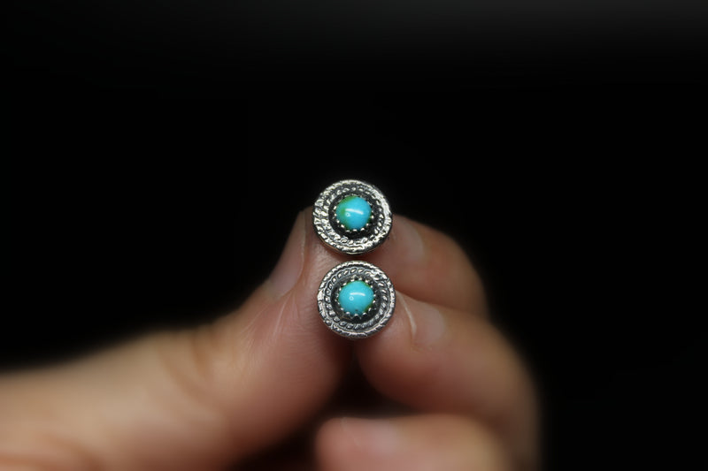 round sonoran gold turquoise stud post earrings #13