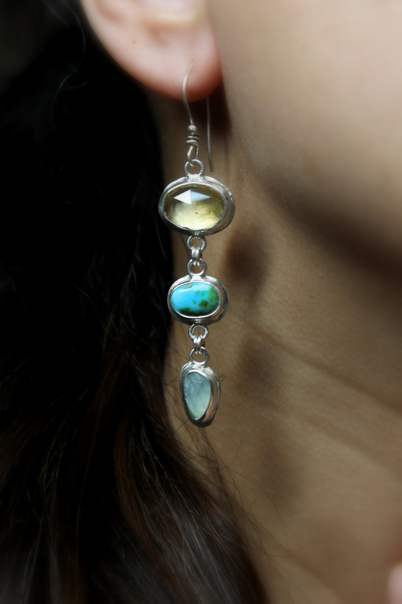 citrine + chalcedony + sonoran gold turquoise dangle earrings