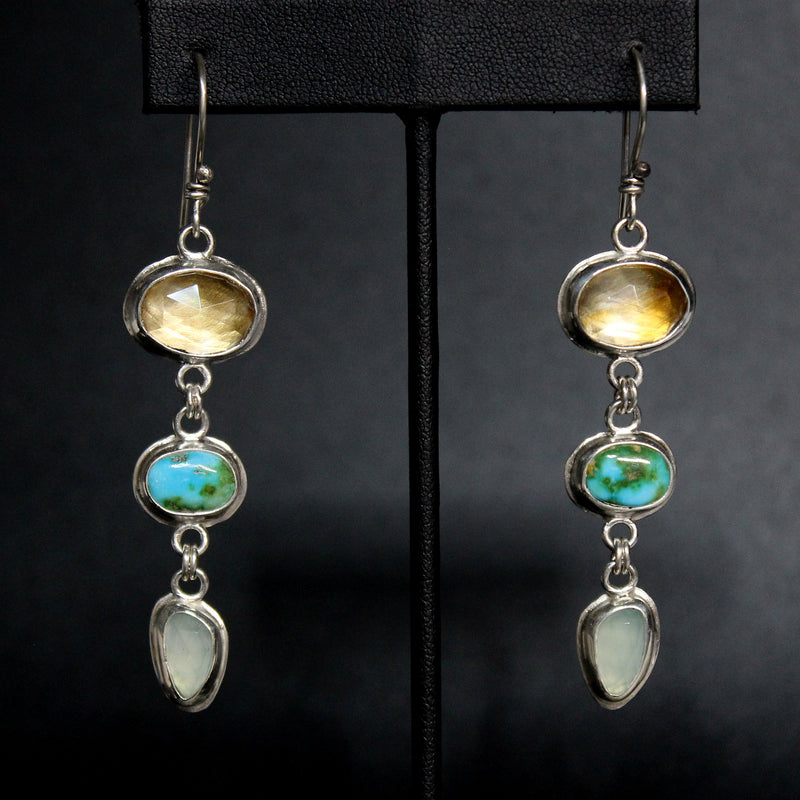 citrine + chalcedony + sonoran gold turquoise dangle earrings