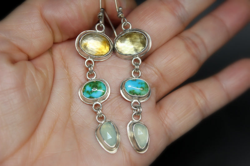 citrine + chalcedony + sonoran gold turquoise dangle earrings